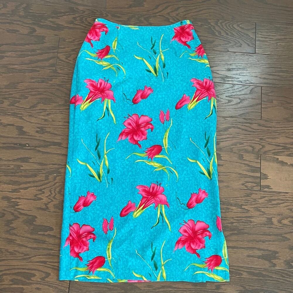 Nancy Bolen City Girl Vintage Tropical Silk Midi Skirt Size Medium